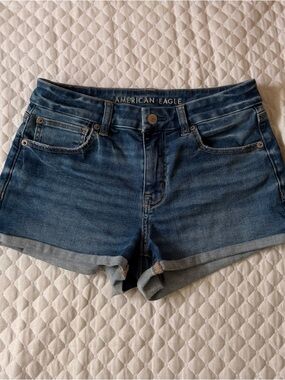 American Eagle Outfitters Dark Blue Denim Roll-Hem Shorts